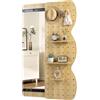 COSTWAY Specchio da Parete con Pannello Forato, stile 2 | Pannello Forato Legno con Ganci e Ripiani Rimovibili, Set Specchio Portaoggetti con Guida Scorrevole, per Ingresso e Camerino