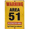 yunuo - Targa decorativa in metallo/latta, con scritta in lingua inglese "Warning Area 51", decorazione artistica da parete da esterni o garage (07)