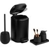 AJEUNGAIN Set Accessori Bagno Moderno 5 pezzi Kit Bagno Accessori Completo | AJEUNGAIN Set Bagno Nero include Cestino Bagno, Portaspazzolino, Set Scopino WC e Dispenser Sapone, Vassoio da Vanity