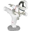 Brubaker Figura Decorativa Astronauta in Posa da Karate - High Kick - 19 cm Figura Spaziale con Casco Cromato - Statua Spaziale Moderna Dipinta a Mano - Argento e Bianco