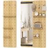COSTWAY Specchio da Parete con Pannello Forato, stile 1 | Pannello Forato Legno con Ganci e Ripiani Rimovibili, Set Specchio Portaoggetti con Guida Scorrevole, per Ingresso e Camerino
