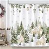 COZZSNUGE Tenda Doccia Natale in Fattoria, Tenda da Bagno Villaggio Innevato a Natale Pino Vacanze Invernali 180 x 180 cm Poliestere Impermeabile Antimuffa 12 Ganci