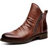 Generic Stivaletti Chelsea da uomo in pelle, stile vintage, con doppia cerniera laterale, comodi, leggeri, senza lacci, da passeggio