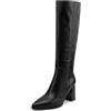 QUEEN HELENA Stivali Alti con Tacco Largo Donna K5038 | Tacco largo di 6,5 cm, gambale alto, punta affusolata, tomaia liscia e cuciture laterali a vista