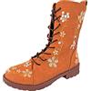 cfpqv Stivali stringati da donna, da combattimento, con fiori, in pelle, da equitazione, vintage, per autunno e inverno, da lavoro