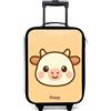 NoBoringSuitcases.com NoBoringSuitcases© Valigia Per Bambini Compatto Bagaglio Ultraleggero | 48x31x19 cm - Trolley A Mano Rigidi LED Ruote Valigie Bimbi - Ragazzo - Kawai - Mucca - Marrone