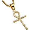 Pauro - Collana da uomo in acciaio INOX placcato oro con micro pavè di strass CZ egiziani Ankh croce pendente