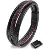 Morandys | Bracciale Uomo Pelle Intrecciata con Chiusura Magnetica in Acciaio | Braccialetto Elegante Unisex | Cinturino Idea Regalo Anniversario | Urban Mix (Black-Red, 21)