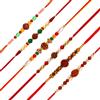 SAJTOX Confezione da 6 tradizionali set Rakhi Rudraksha per fratelli, realizzato a mano con perline, perle, multicolore, misura regolabile, regalo Raksha Bandhan