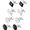 WJIAAA Set di 8 Gemelli Classici Da Uomo, Argento Nero A Righe Design Elegante Camicia Vestito Accessori Per Matrimonio Affari Occasioni Formali