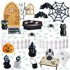OKMIJN 71 pcs Decorazione per Casa Delle Bambole di Halloween, Set Completo di Accessori da Giardino, Pipistrelli Ragno Scheletri Porta degli Decorazione della Festa, Accessori Di Halloween Micro