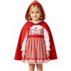 Generico Costume Cappuccetto Rosso per Ragazze Halloween Carnevale Cosplay Vestito | 2 Pezzi Completo Cappuccio Rosso con Maniche Lunghe Vestito a Quadri e Mantello Rosso con Cappuccio per Bambina