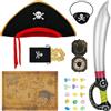Beugo 30 Pezzi Accessori Costume da Pirata, Pirata Cosplay Set | Capitano Pirata Costume Accessori con Pirata Cappello,Spada Pirata Cutlass,Benda sull'Occhio per Carnevale Halloween Cosplay
