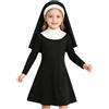 Kvysinly Costume Sacerdote Bambine Abito Monaca Spaventoso Vestito Nero Maniche Lunghe Monaca Abito Halloween Biblico Età 3 10 Anni