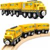 SunZug Ferrovia elettrica per bambini, trenino in legno, a batteria, con luce e suono, compatibile con Brio, Thomas, auto giocattolo per ragazzi dai 3 anni in su, giallo