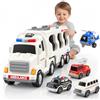 WOANZZ Set di 5 ambulanze giocattolo con luce e suono, regalo per bambini dai 3 ai | Grande auto trasportatore con 4 auto giocattolo, ambulanza ad attrito, giocattolo, regalo per bambini e bambine dai 3 agli 8