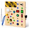 TTOPBAO Busy Board Montessori 1 Anno, 10 Interruttori e 19 Luci LED | Pannello sensoriale in legno per motricità fine, concentrazione e giochi da viaggio bambini 1 anno senza schermo
