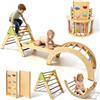 AmazingJoy Set Arrampicata in Legno 7 in 1 per Bambini, Compreso Triangolo Pikler, Arco, Balance Board, Scivolo, Giochi Palestra Montessori per bambini e bambine 1+ Anni, Struttura Pieghevole per Gioco Indoor