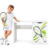 BAYAGU Scrivania Bambini Bianca con Mobiletto e Cassetti, Tennis | Per studio, disegno e computer, mobiletto laterale, cassetti, stampa colorata, arredo cameretta, montaggio semplice