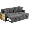 Azkoeesy Divano letto angolare estensibile chaise longue reversibile 3 posti con contenitore, convertibile in letto, tessuto oxford, ripiani laterali, prese USB, 3 cuscini, colore grigio
