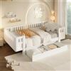 Kayan Letto a piattaforma 90 x 200 cm, con griglia di protezione alta e due grandi cassetti, letto in legno, senza materasso, bianco
