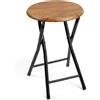 Spetebo Sgabello pieghevole universale in metallo, rotondo, nero, 47 x Ø 30 | Sgabello pieghevole con seduta effetto legno scuro, sgabello pieghevole per cucina, bagno, corridoio
