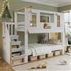 Yabunzel Letto a castello da 90 x 200 cm con scala, tetto e finestre | Letto casetta in pino, MDF e compensato con scala portaoggetti, tetto, finestre e 2 decorazioni in feltro, bianco naturale