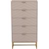 UEV Cassettiera 5 Cassetti Camera da Letto V-Linea 60x34x110cm, Beige Rosa | Settimino con 5 Cassetti, Mobiletto Moderno Pratico e Sicuro con Design Antiribaltamento, Comò Soggiorno Portaoggetti