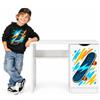 BAYAGU Scrivania Bambini Bianca con Mobiletto e Cassetti, Skateboard | Per studio, disegno e computer, mobiletto laterale, cassetti, stampa colorata, arredo cameretta, montaggio semplice
