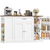 HOCSOK Isola Cucina su 5 Ruote, 120 cm Carrello da Cucina, Moderna Bianco | Credenza da Cucina con Portaspezie, 2 Cassetti e 3 Ante, Legno, Penisola cucina per Sala da Pranzo, 120 x 40 x 86.5 cm