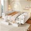 Kayan Letto a piattaforma, 140 x 200 cm, con griglia di protezione alta e due grandi cassetti, letto in legno, senza materasso, bianco