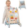 AIYAPLAY Carrello Primi Passi in Legno 3 in 1 Ruote 1-3 Anni Color legno | Pannello Attività Bifacciale Rimovibile, Centro Attività Montessori, Portaoggetti, Borsa Rimovibile, Giochi Interattivi