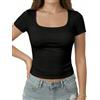 YOGINGO T-shirt da donna a maniche corte con scollo quadrato di base Slim Fit Tee 2025 Estate Y2k Uscire Crop Top stretto Camicie sexy