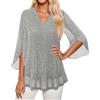 Generico Camicia Donna Elegante Con Paillettes Magliette Cerimonia Top Brillantini Eleganti Blusa Scollo a V Taglie Forti Maglietta Curvy Natale Maglia Strass Capodanno Da Sera T Shirt Glitter Club Feste