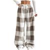 Generic Pantaloni Pigiama Donna Flanella Invernale Pigiama a Quadri in Pile Morbido con Cordino, Caldo e Comodo per Casa