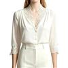 Leaomuny Camicia Donna Elegante Pizzo Manica a 3/4, Sottogiacca Scollo a V Pizzo Trasparente Cerimonia, Blusa con Bottoni Curvy Sexy Sera Carnevale, Camicetta Party Capodanno Tops Nero