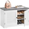 VASAGLE Panca Scarpiera a 3 Livelli, con Ante e Cuscino | Panchina Contenitore, Ripiani Regolabili, 35,5 x 81 x 52,5 cm, Bianco Nuvola e Grigio Tortora, Collezione SOFIE LSB034W01