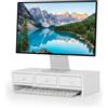 Relaxdays supporto per monitor, rialzo da scrivania per PC, bianco | 3 cassetti, HxLxP: 12,5 x 51 x 24 cm, MDF