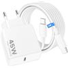 Bamkey 45W Caricatore USB C, Caricabatterie Rapido PD con Cavo USB-C a USB-C da 2M 60W, Alimentatore Spina USBC per iPhone 18 17 16 15/Pro/Pro Max/Plus/Duo, Samsung Galaxy S26 S25 S24, iPad Pro Air