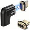 IVIVTOR IVICTOR Adattatore Magnetico USB-C - Adattatore Magnetic USB-C 90 Gradi 240W 5A Ricarica Rapida, Connettore Magnetico Tipo C 24 pin Trasmissione dati a 80 Gbps per MacBook Laptop Tablet Telefono -Nero