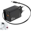 Lumoryx Caricatore 65 W ricarica rapida USB C retrattile 3 in 1 presa GAN con 2 porte USB-C e 1 porta USB-A compatibile con iPhone 16 15 14 13 Pro MAX iPad Samsung Galaxy Pixel portatile nero