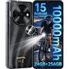 OUKITEL C59 Pro Smartphone Android 10000 mAh, 24 GB di RAM + 256 GB di ROM/1 TB, schermo da 6,88 HD+ a 90 Hz, torcia da 120 lumen/lettore di impronte digitali/doppia SIM/NFC/OTG, Nero