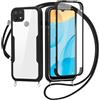 FERLAN Cover per Oppo A15/A15S/Oppo A35 con Cordino, 360 Gradi Antiurto Custodia con Protezione Schermo Integrata Trasparente Rugged TPU Bumper Doppia Protettiva Cover per Oppo A15/A15S/Oppo A35 -Nero