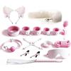 Generic Kit BDSM con orecchie di gatto, plug anale per capezzoli, benda, manette, collare, paletta, plug anale, giocattolo sessuale per coppia (bianco e rosa)