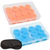 AMANDELIZABE 12 paia di tappi a sfera in silicone per orecchie modellabili, riutilizzabili per il sonno soppressione del rumore dormire russare nuoto (blu, arancione), con 1 maschera per gli occhi