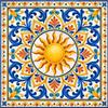 3DodLab Piastrella Decorativa in Ceramica con Motivo Maiolica Mediterranea, Decorazione per Cucina, Soggiorno e B&B, 12 Disegni, 15 x 15, M09 Sole mediterraneo, 15 x 15 cm