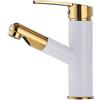 Generic Rubinetto da bagno oro e bianco con spruzzatore estraibile in ottone monoforo rubinetto miscelatore per lavello acqua calda e fredda design telescopico per un elegante aggiornamento del lavabo