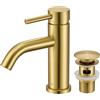 Detbom Miscelatore per Lavabo DETBOM, Scarico Scanalato Con Troppopieno, Oro | Rubinetto per Lavabo Caldo e Freddo Regolabile, Válvula click clack con rebosadero, Acciaio Inossidabile, Aeratore Rimovibile