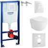 LAVITA Elemento da parete Solido + parete sospesa WC Sinto bianco senza bordi e sedile WC SoftClose | Pulsante bianco lucido | Set completo | Cassetta di risciacquo da incasso | WC completo | Set