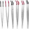 Bestgle 6 pinzette lunghe in acciaio inox tweezers punte in gomma per fai da te, pinzette a punta curva, pinzetta piatta per laboratorio industria gioielli ciglia
